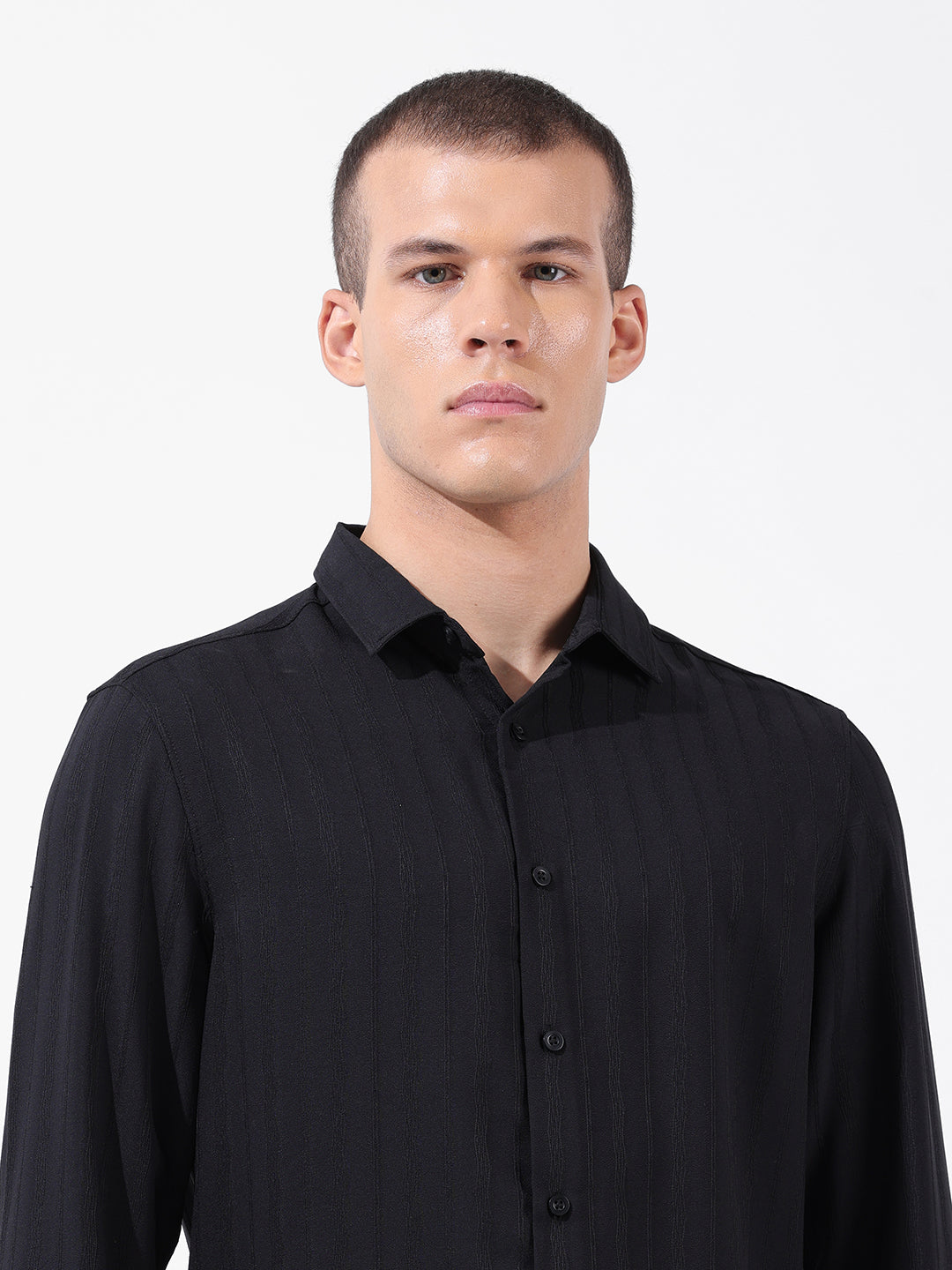 Men's Black Regular Fit Textured Resort Wear Shirt
