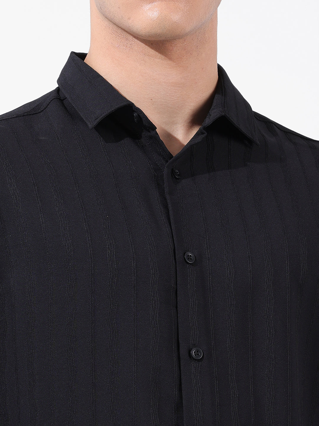 Men's Black Regular Fit Textured Resort Wear Shirt