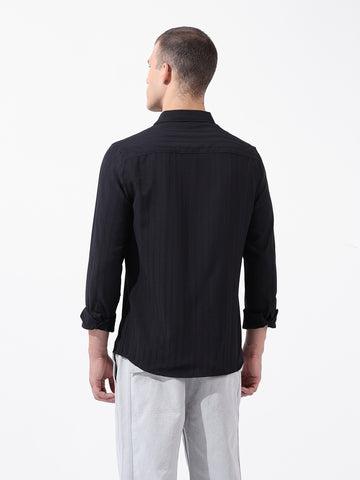 Men's Black Regular Fit Textured Resort Wear Shirt