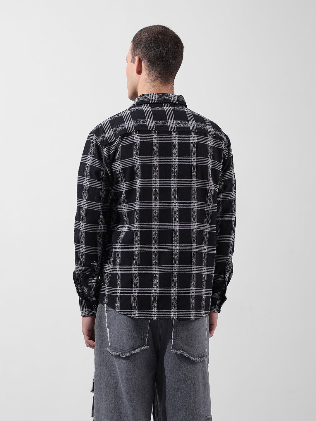 Men's Black Relaxed Fit Checked Casual Shirt