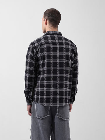 Men's Black Relaxed Fit Checked Casual Shirt