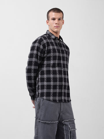 Men's Black Relaxed Fit Checked Casual Shirt