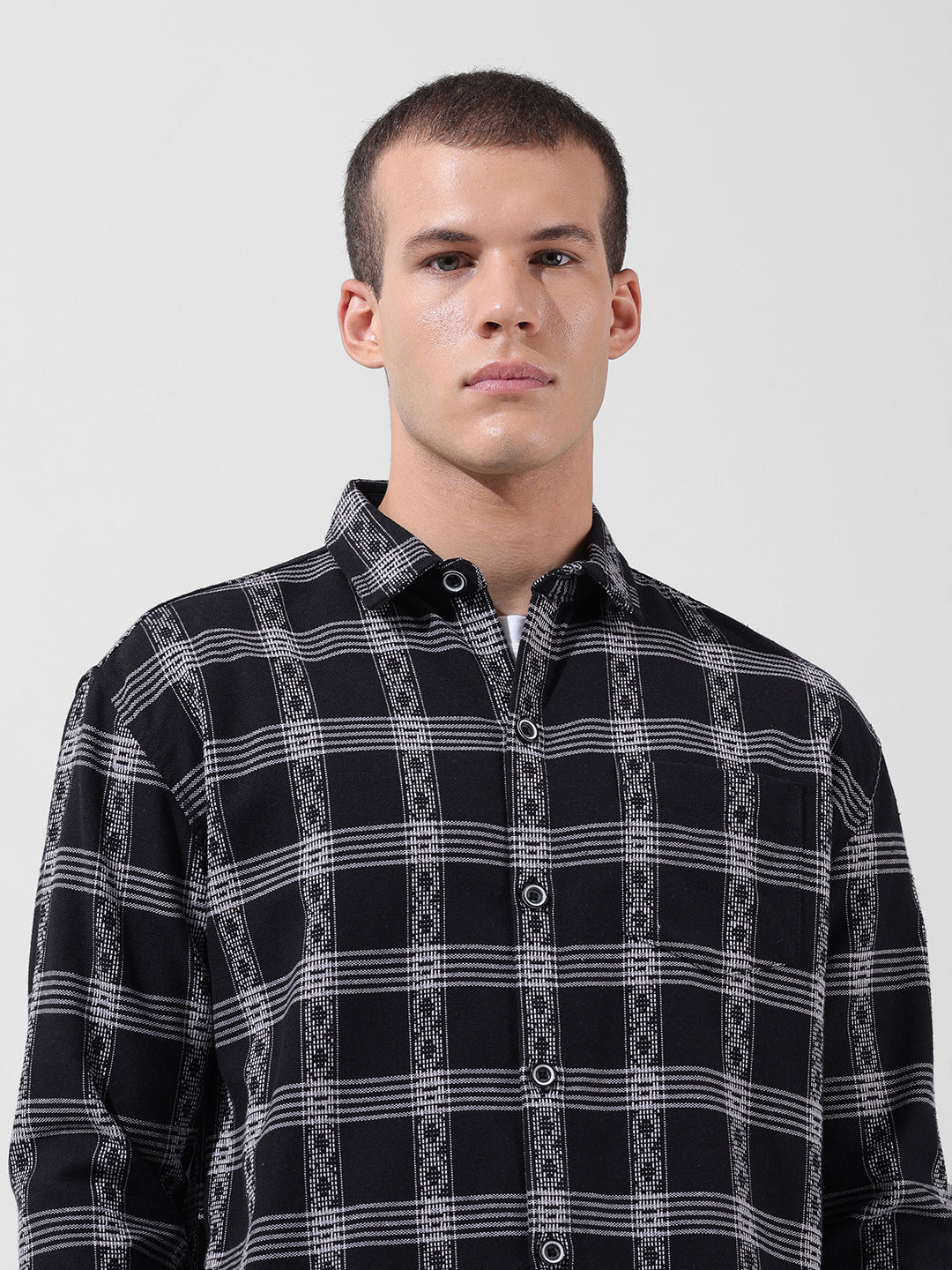 Men's Black Relaxed Fit Checked Casual Shirt