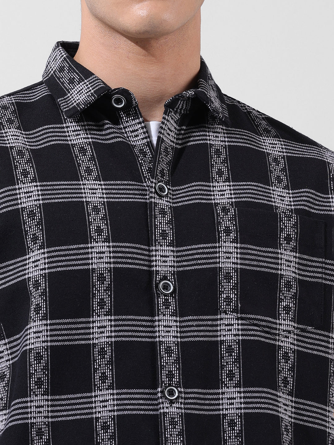 Men's Black Relaxed Fit Checked Casual Shirt