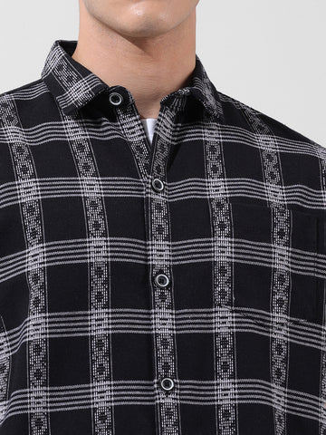 Men's Black Relaxed Fit Checked Casual Shirt