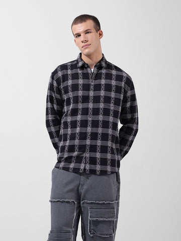 Men's Black Relaxed Fit Checked Casual Shirt
