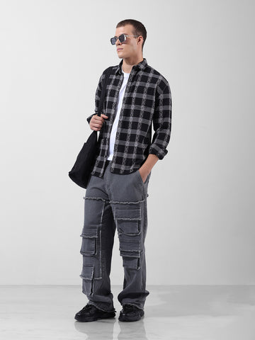 Men's Black Relaxed Fit Checked Casual Shirt