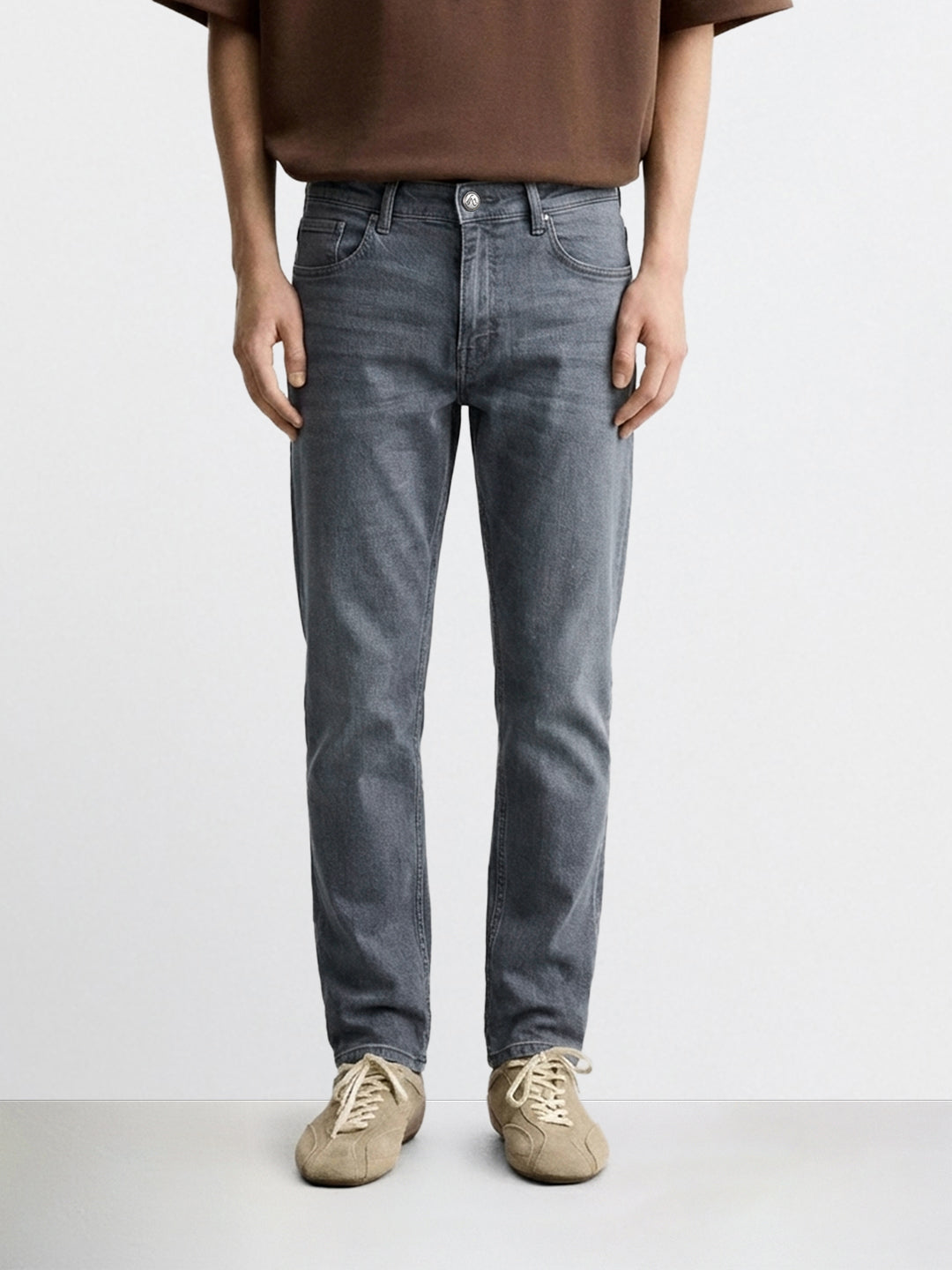 Men's Grey Slim Fit Solid Casual Jeans