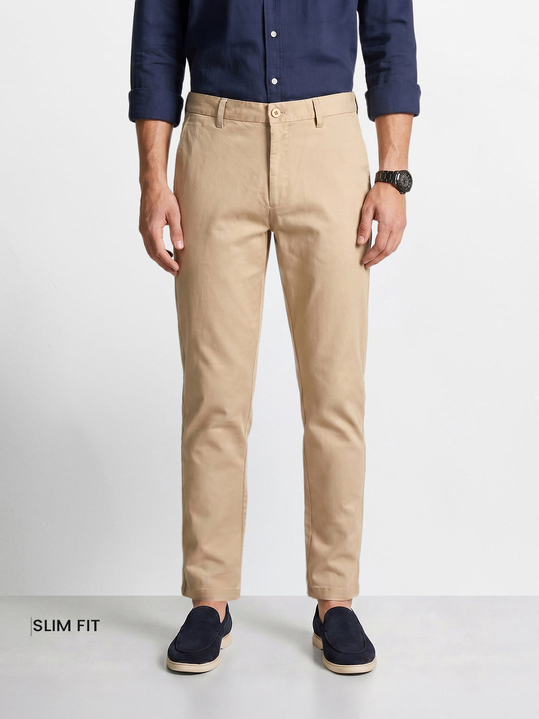 Men's Beige Slim Fit Solid Casual Chinos