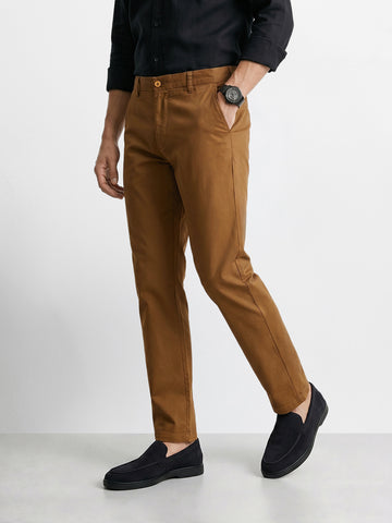 Men's Brown Slim Fit Solid Casual Chinos