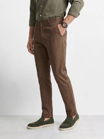 Men's Brown Slim Fit Solid Casual Chinos