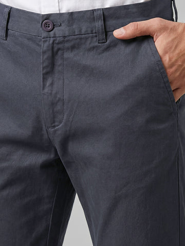 Men's Grey Slim Fit Solid Casual Chinos