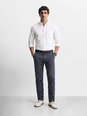 Men's Grey Slim Fit Solid Casual Chinos