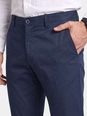 Men's Navy Blue Slim Fit Solid Casual Chinos