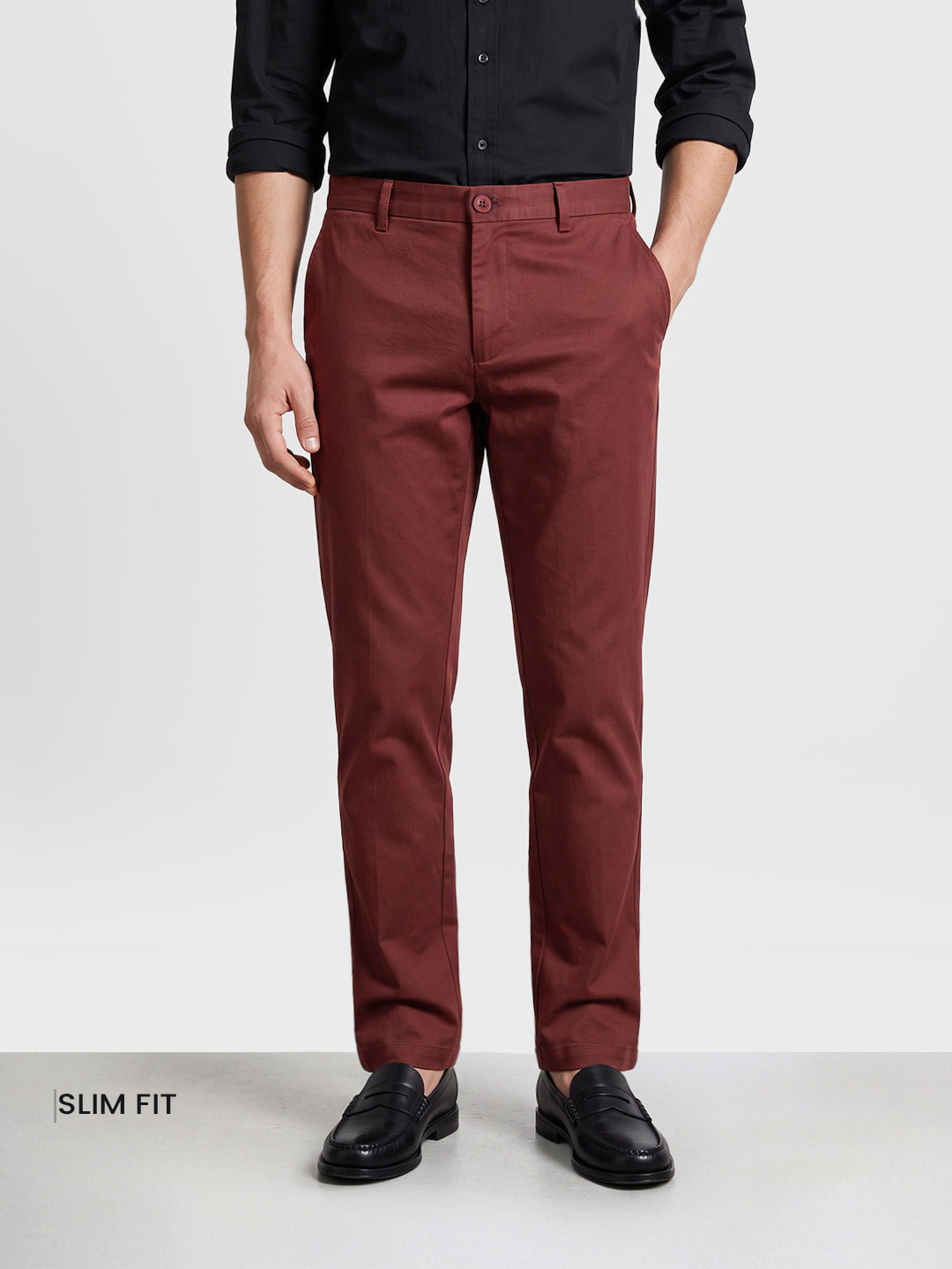 Men's Maroon Slim Fit Solid Casual Chinos