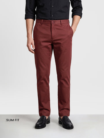 Men's Maroon Slim Fit Solid Casual Chinos
