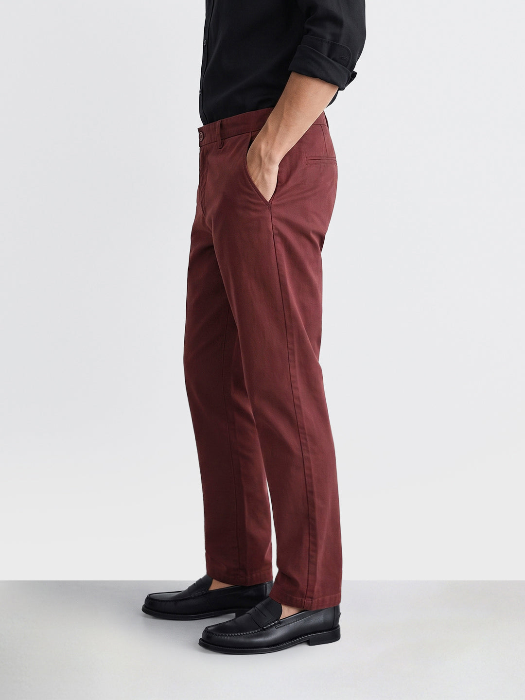 Men's Maroon Slim Fit Solid Casual Chinos