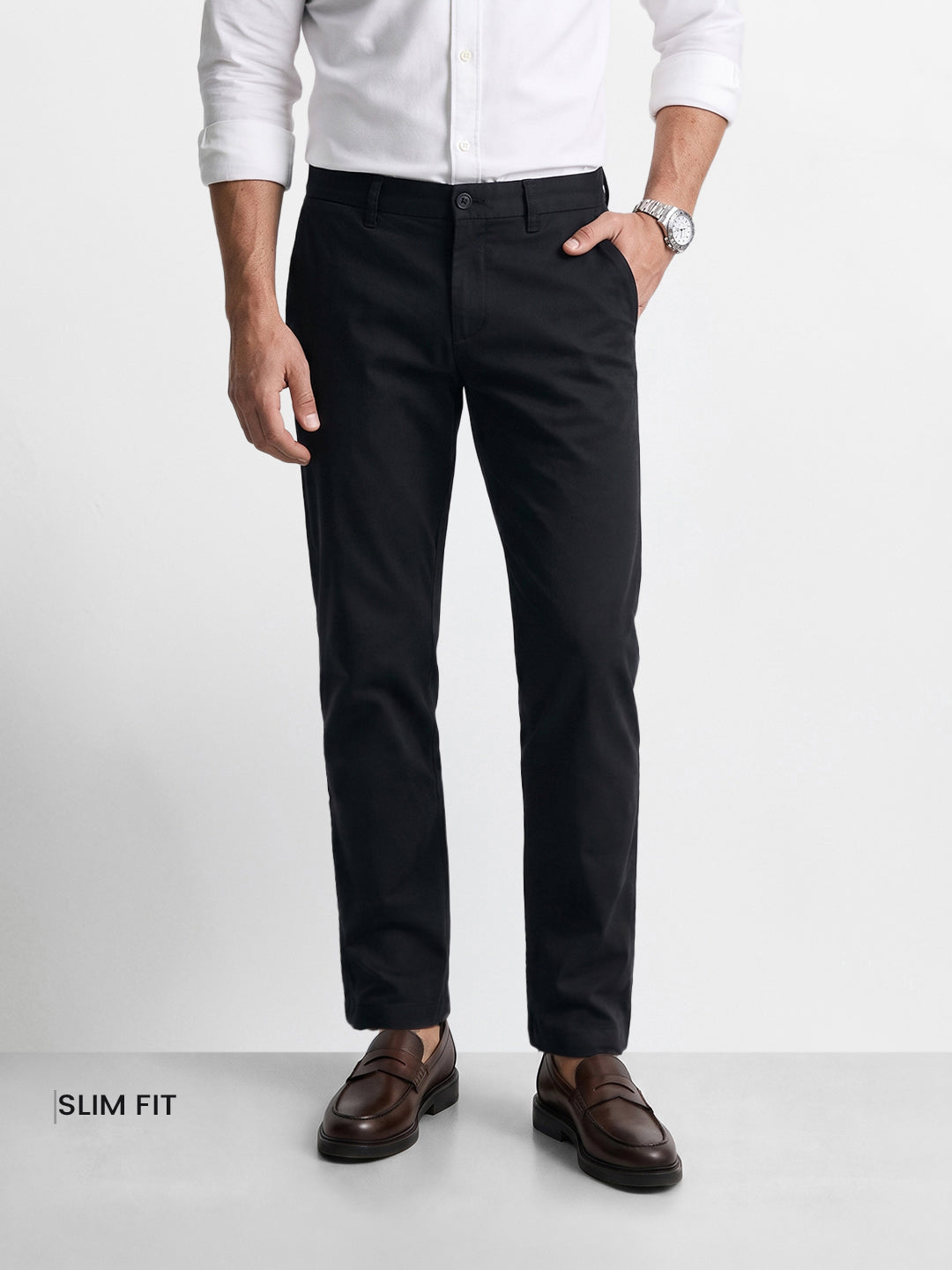 Men's Black Slim Fit Solid Casual Chinos