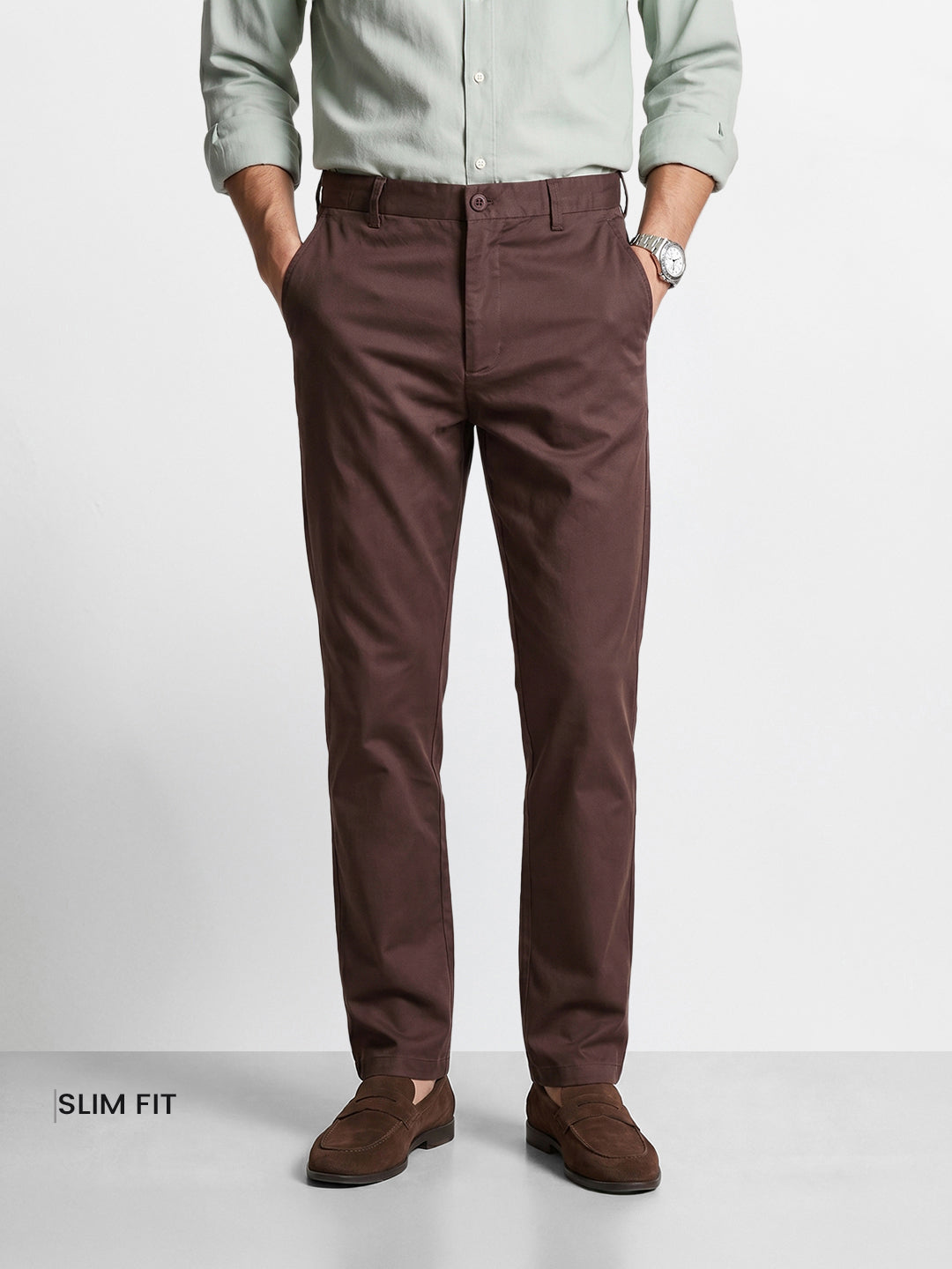 Men's Brown Slim Fit Solid Casual Chinos