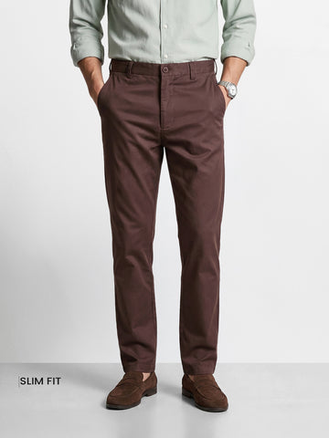Men's Brown Slim Fit Solid Casual Chinos