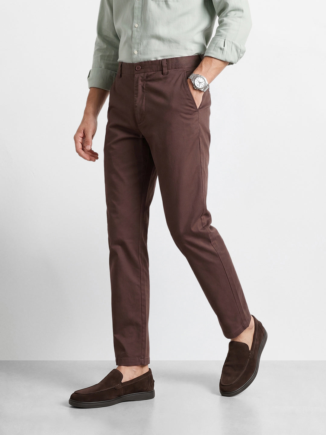 Men's Brown Slim Fit Solid Casual Chinos