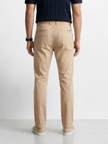 Men's Beige Regular Fit Solid Casual Chinos
