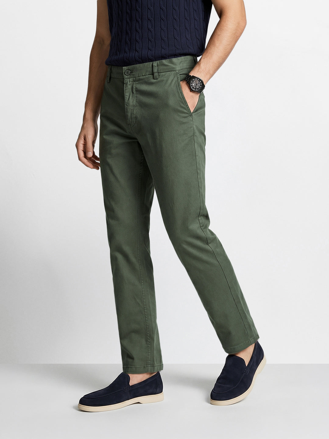 Men's Green Regular Fit Solid Casual Chinos