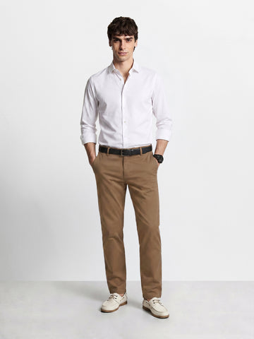 Men's Khaki Regular Fit Solid Casual Chinos