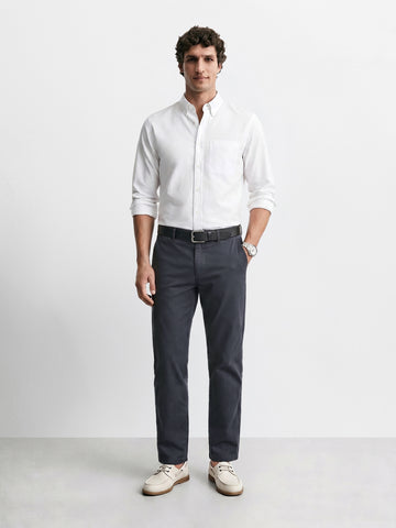 Men's Grey Regular Fit Solid Casual Chinos