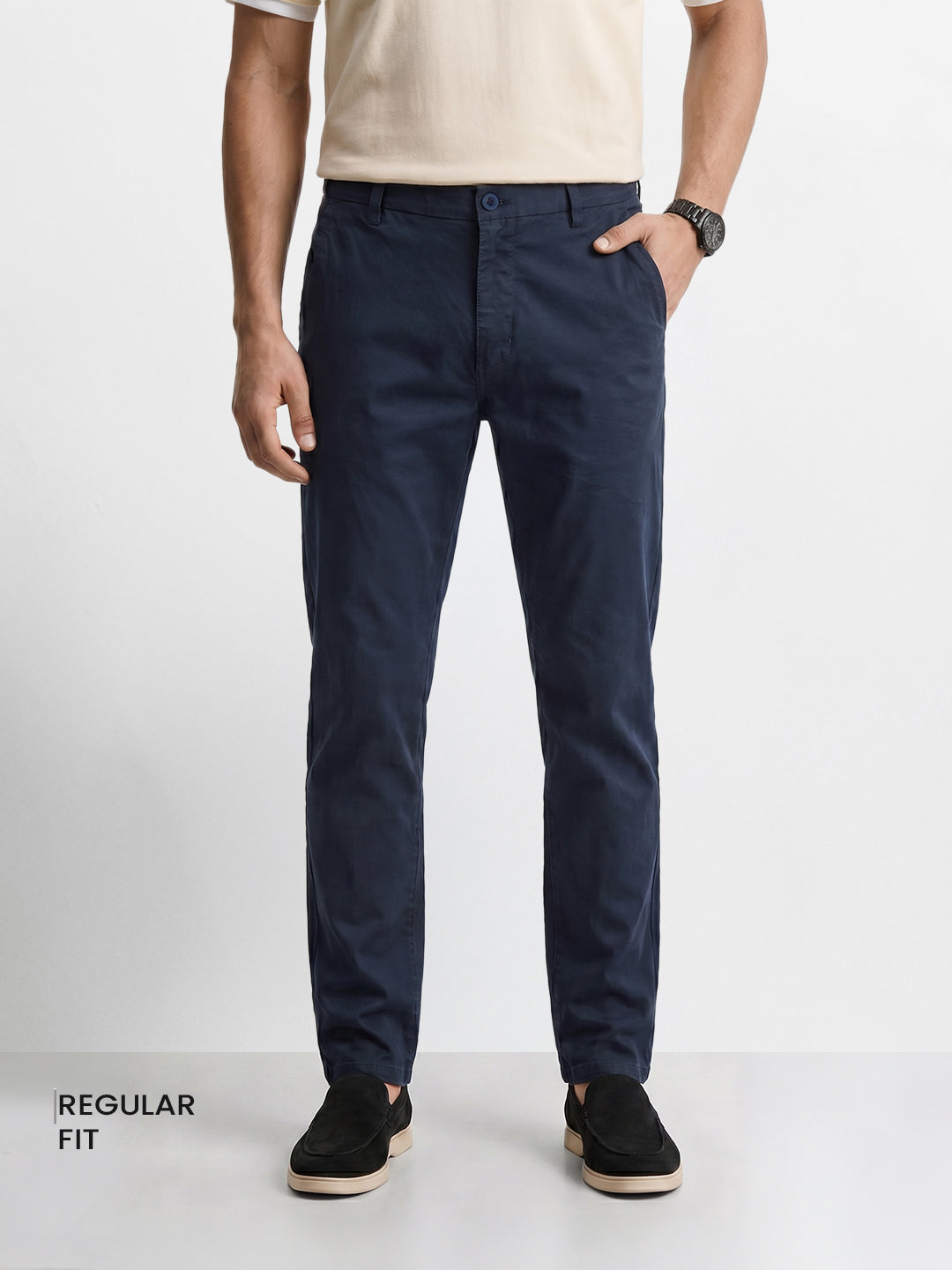Men's Brown Regular Fit Solid Casual Chinos