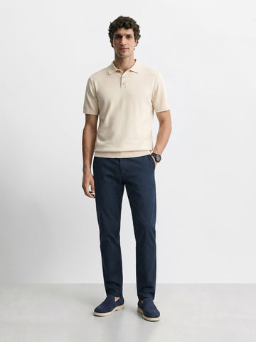 Men's Navy Blue Regular Fit Solid Casual Chinos
