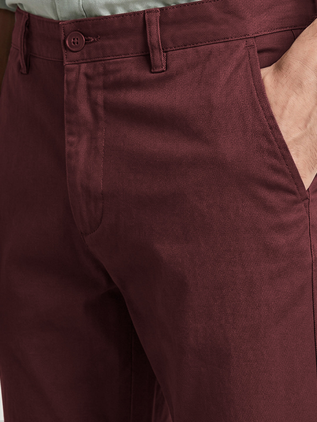 Men's Maroon Regular Fit Solid Casual Chinos