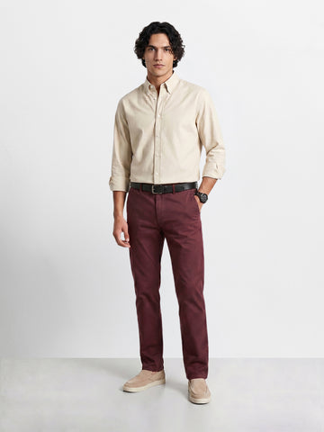 Men's Maroon Regular Fit Solid Casual Chinos