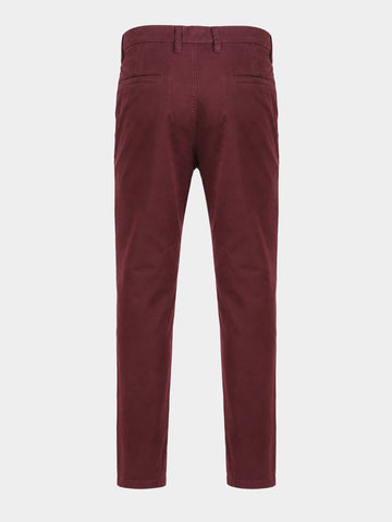 Men's Maroon Regular Fit Solid Casual Chinos