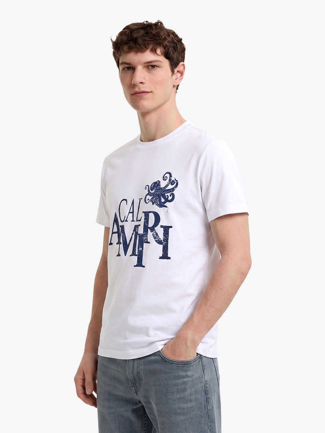 Men's White Relaxed Fit Graphic Printed Casual T-Shirts