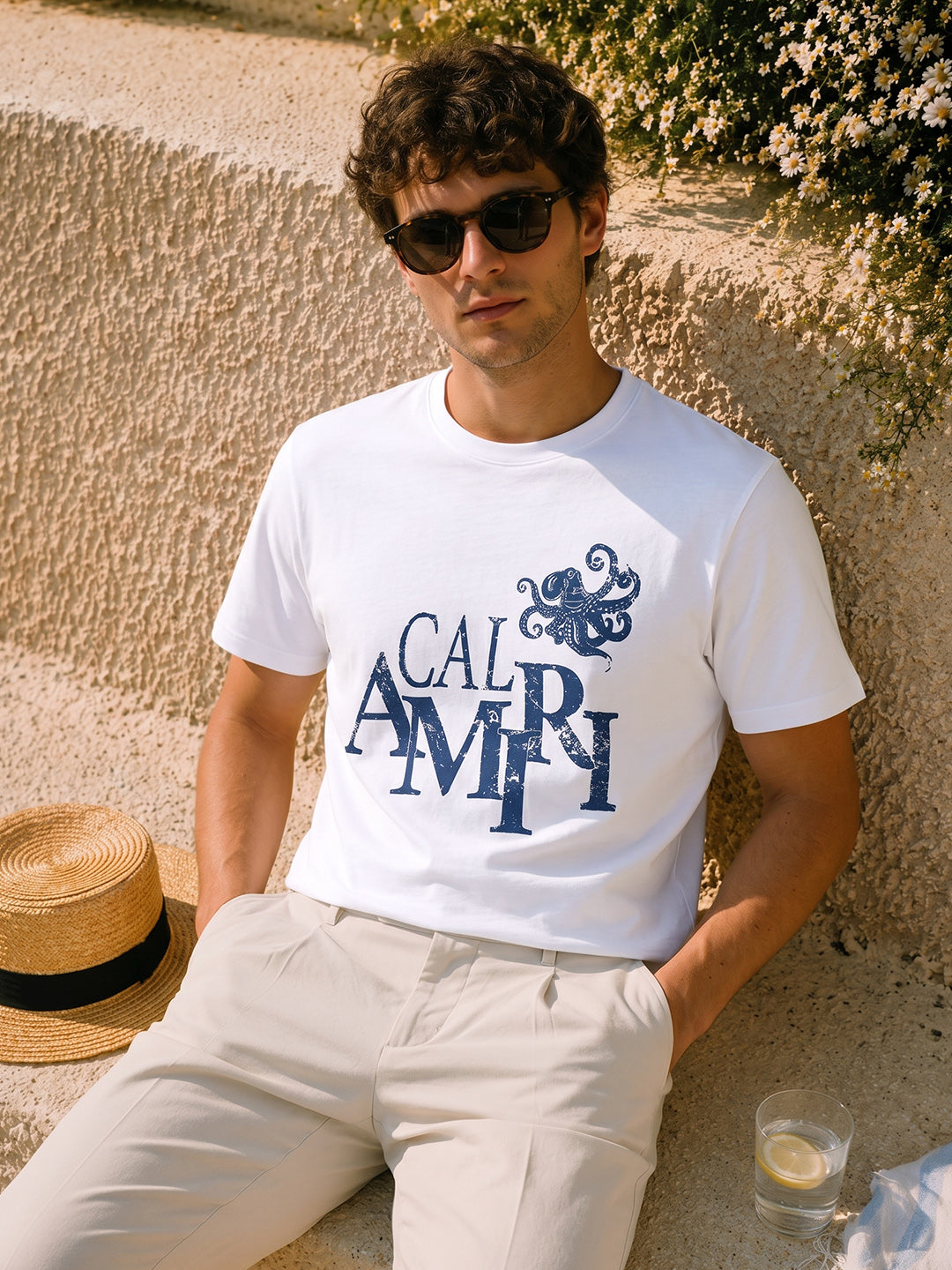 Men's White Relaxed Fit Graphic Printed Casual T-Shirts