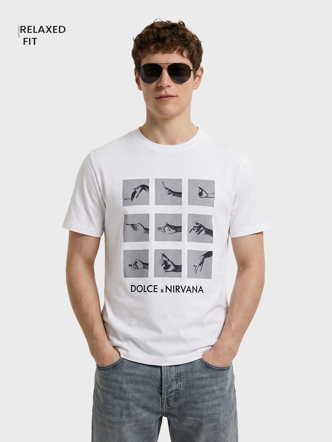 Men's White Relaxed Fit Graphic Printed Casual T-Shirts