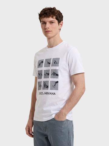 Men's White Relaxed Fit Graphic Printed Casual T-Shirts