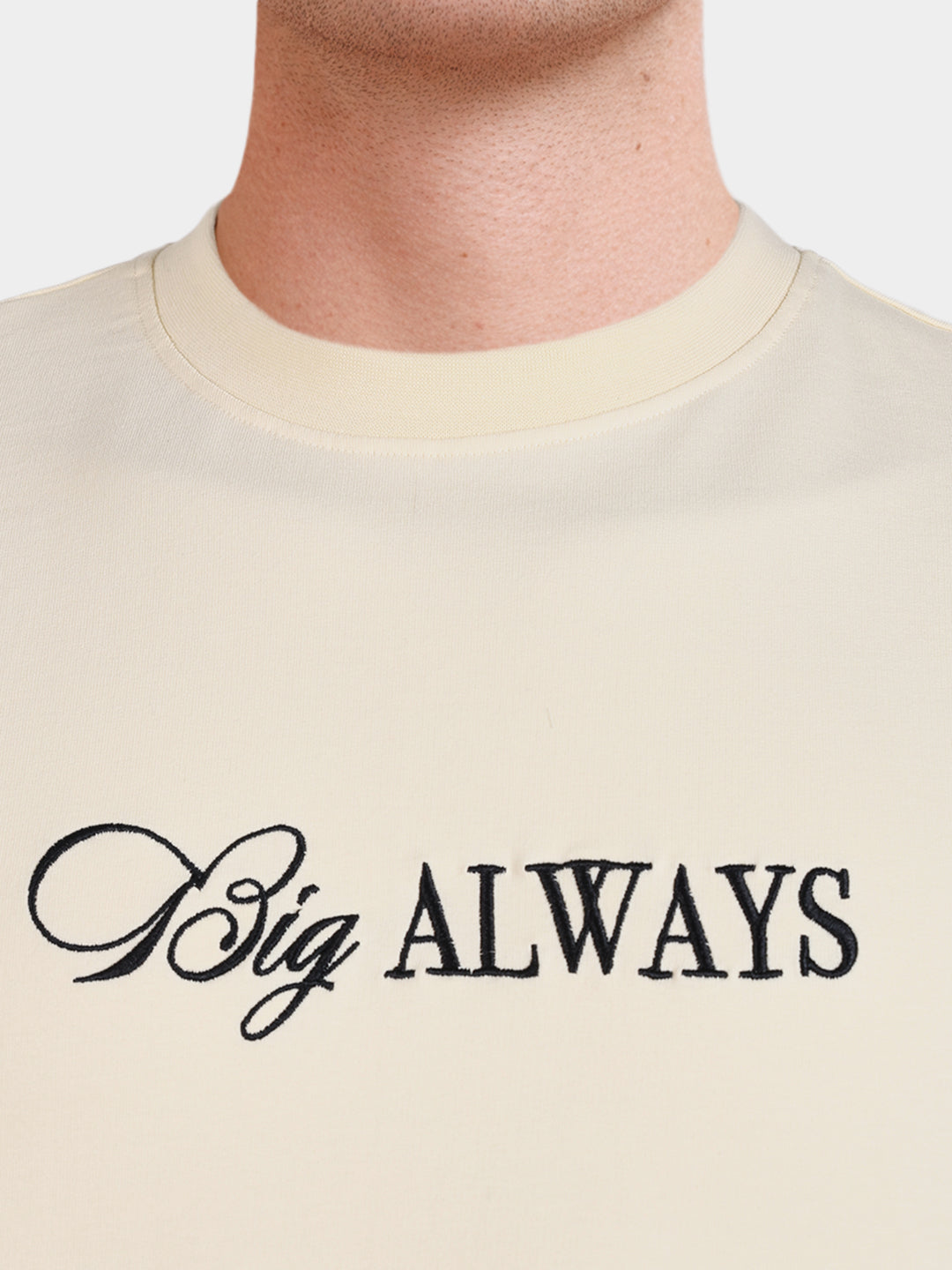 Men's Cream Relaxed Fit Graphic Printed Casual T-Shirt