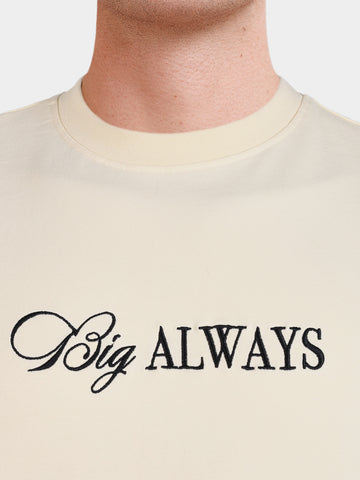 Men's Cream Relaxed Fit Graphic Printed Casual T-Shirt