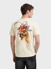 Men's Cream Relaxed Fit Graphic Printed Casual T-Shirt