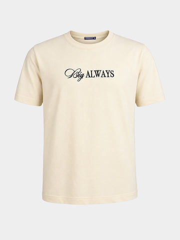 Men's Cream Relaxed Fit Graphic Printed Casual T-Shirt
