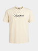 Men's Cream Relaxed Fit Graphic Printed Casual T-Shirt