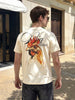 Men's Cream Relaxed Fit Graphic Printed Casual T-Shirt
