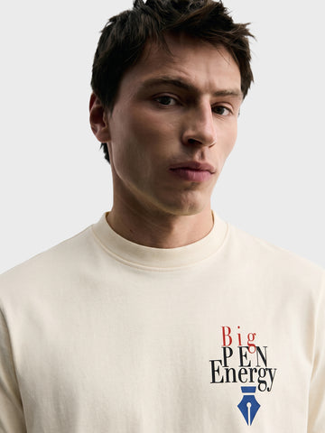 Men's Cream Relaxed Fit Graphic Printed Casual T-Shirt