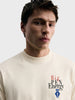 Men's Cream Relaxed Fit Graphic Printed Casual T-Shirt