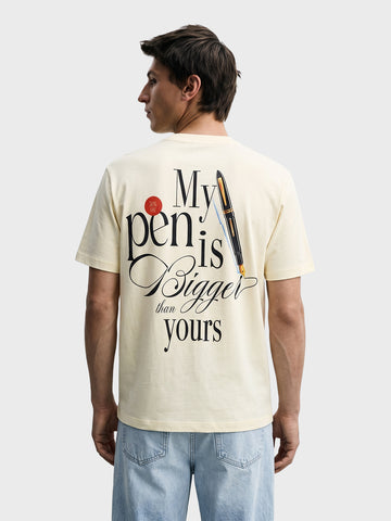 Men's Cream Relaxed Fit Graphic Printed Casual T-Shirt
