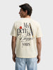 Men's Cream Relaxed Fit Graphic Printed Casual T-Shirt
