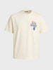 Men's Cream Relaxed Fit Graphic Printed Casual T-Shirt