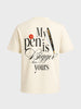 Men's Cream Relaxed Fit Graphic Printed Casual T-Shirt